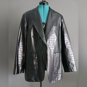 Kobi Halperin Black Crocodaile Embossed Faux Leather Blazer Size L